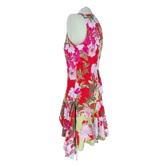 NWT Natori Peony Ruffled Asymmetrical Satin Dress Red Women’s 6 Elegant Lux - Picture 3 of 8